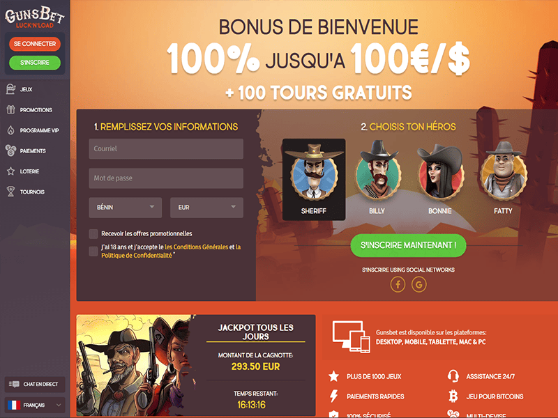 Gunsbet Casino website