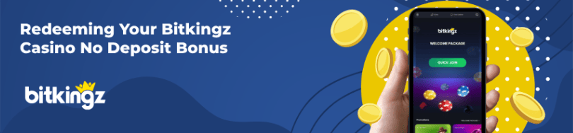 A banner of no deposit bonuses of Bitkingz casino.