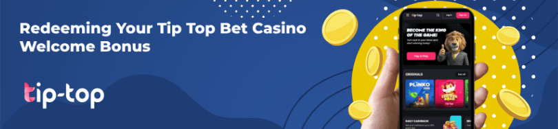 Banner of bonuses and promotions of Tip Top Bet casino.