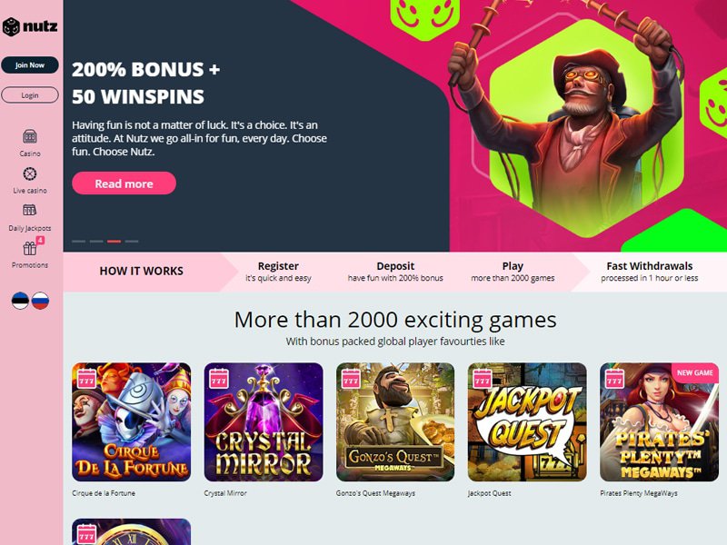 Nutz Casino website