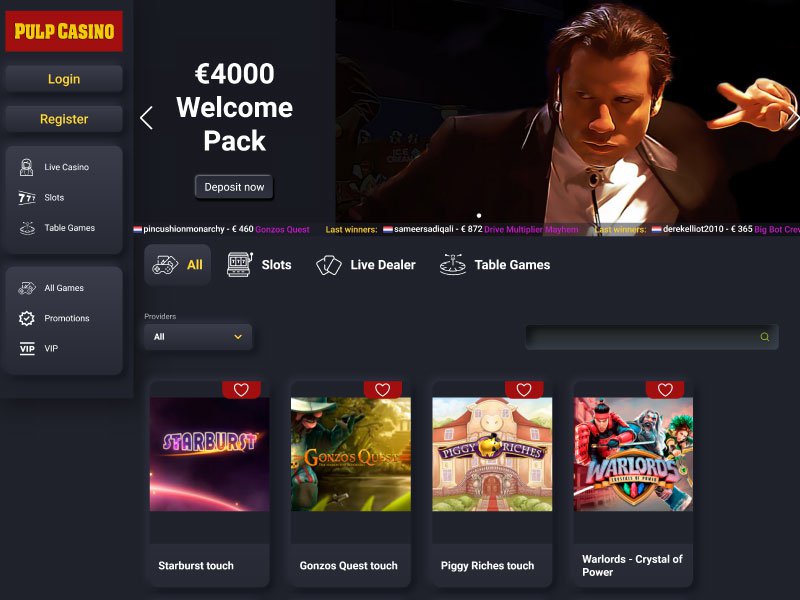 Pulp Casino website